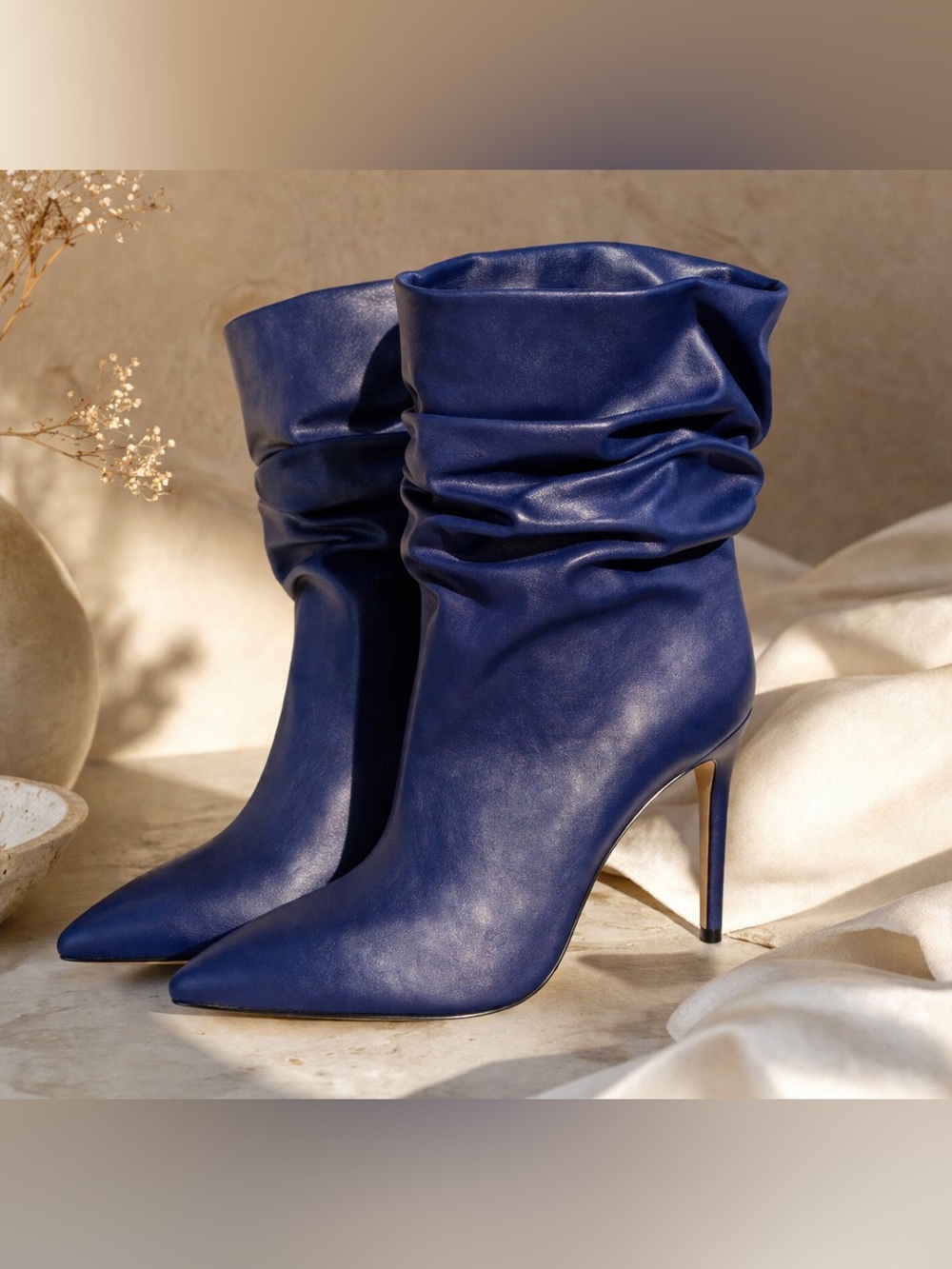 Paris Texas Blue Leather Slouchy Ankle Boots Stiletto Pointed Toe EU 39.5